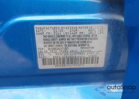 2020 Nissan Sentra Sv Xtronic Cvt from USA, damaged, VIN 3N1AB8CV4LY212871